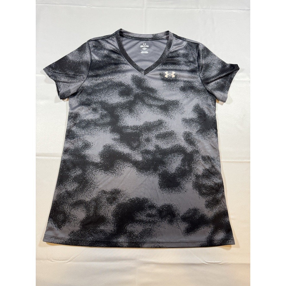 Under Armour Shirt Womens Small Gray Short Sleeve V Neck Running Camouflage